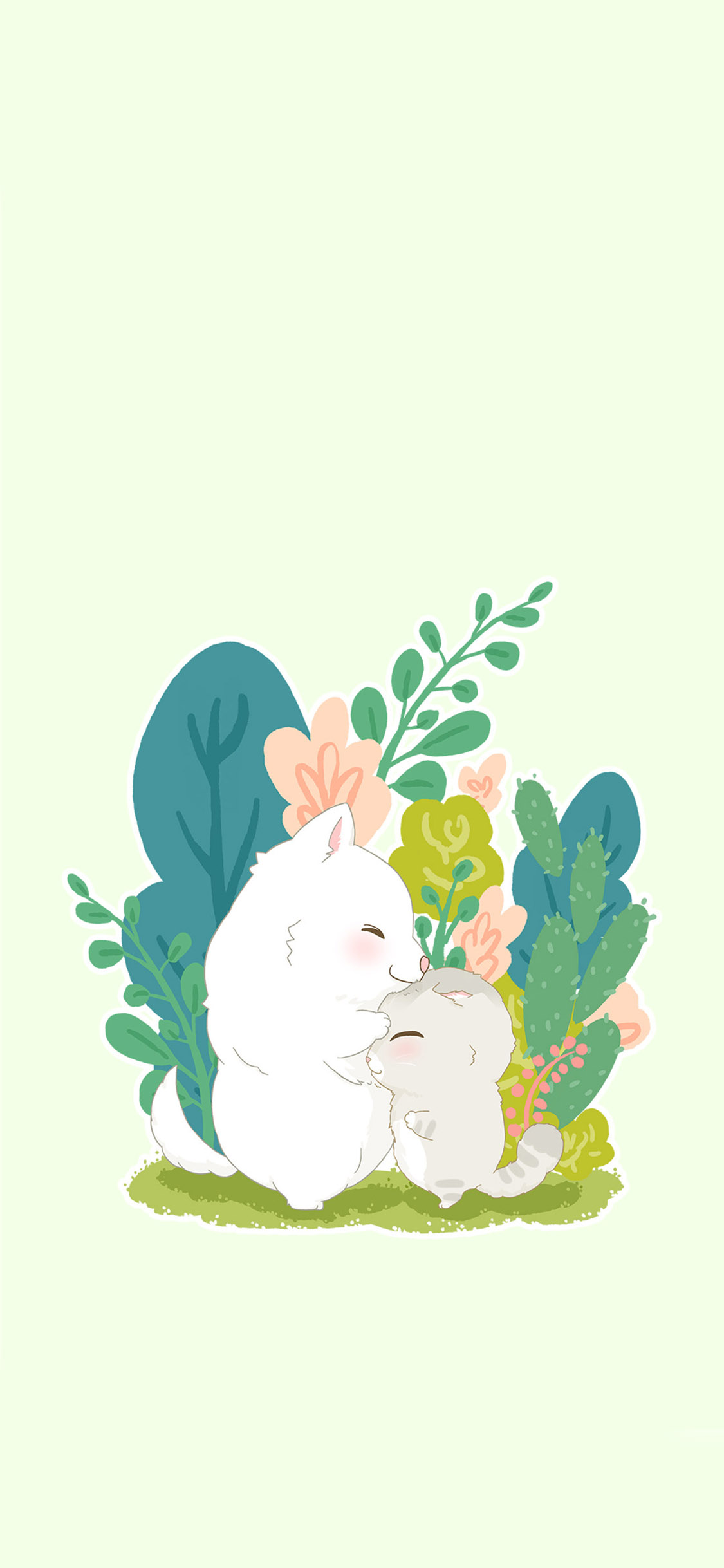 [2436×1125]手绘 清新 温馨 拥抱 苹果手机动漫壁纸图片