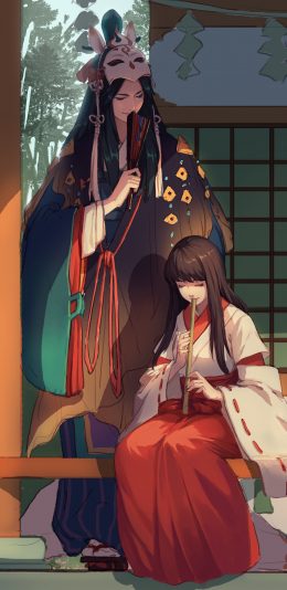 [2436x1125]手绘版 古风动漫 情侣 苹果手机动漫壁纸图片