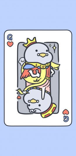 [2436x1125]扑克牌 小鸟 爱心 可爱 苹果手机动漫壁纸图片