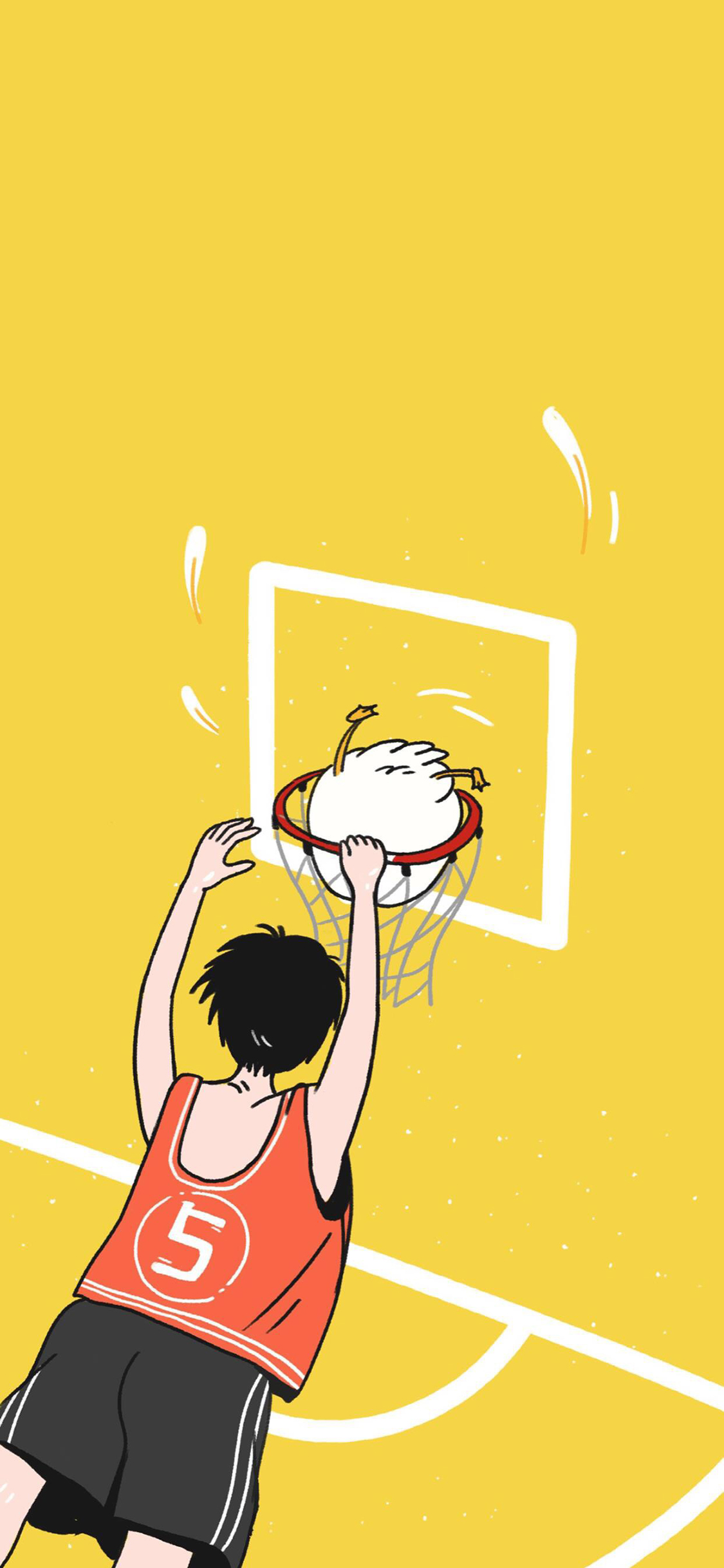 [2436×1125]投篮 鸭子 篮球 黄色 运动 苹果手机动漫壁纸图片