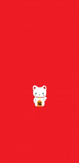 [2436x1125]招财猫 红色 福 可爱 卡通 苹果手机动漫壁纸图片