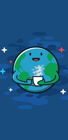 [2436x1125]拟人 蓝 地球 杯子 卡通 苹果手机动漫壁纸图片