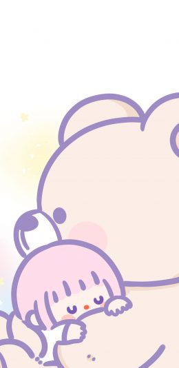 [2436x1125]拥抱 小女孩 熊 爱你 卡通 苹果手机动漫壁纸图片