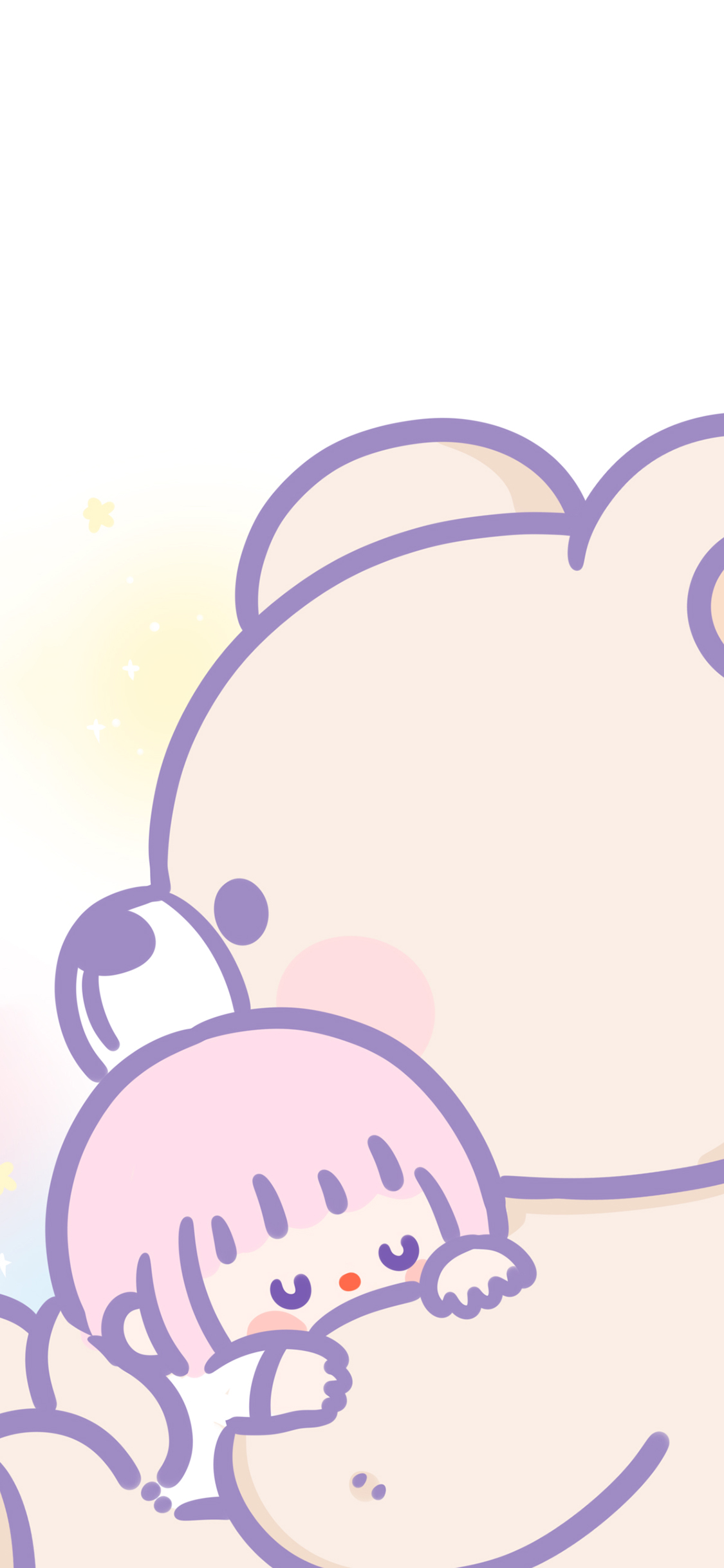 [2436×1125]拥抱 小女孩 熊 爱你 卡通 苹果手机动漫壁纸图片