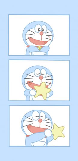 [2436x1125]拼图 哆啦A梦 蓝 日漫 五角星 苹果手机动漫壁纸图片