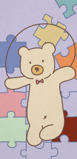 [2436x1125]拼图 背景 小熊 跳绳 苹果手机动漫壁纸图片