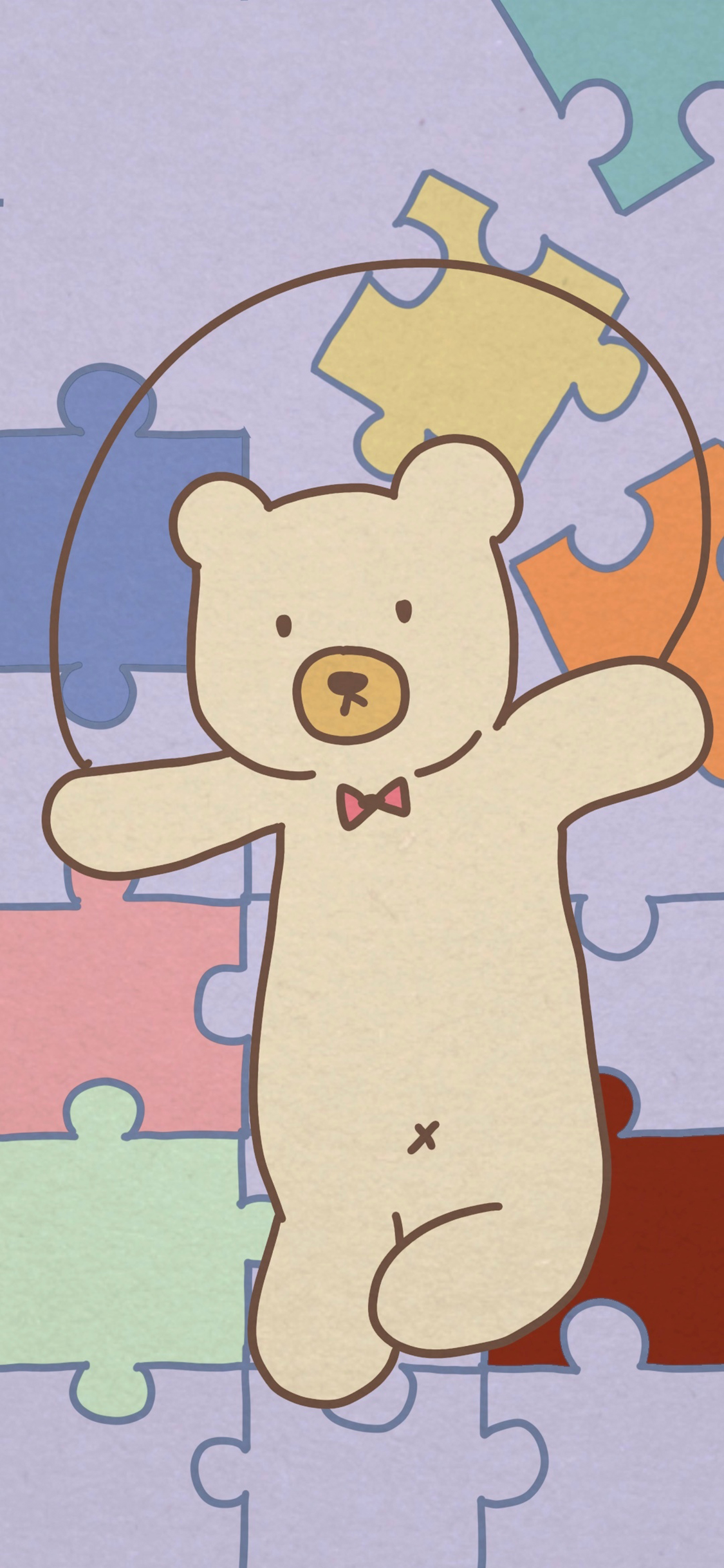 [2436×1125]拼图 背景 小熊 跳绳 苹果手机动漫壁纸图片