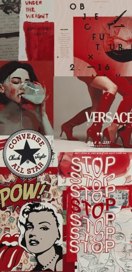 [2436x1125]拼接 拼图 复古 红色 苹果手机动漫壁纸图片