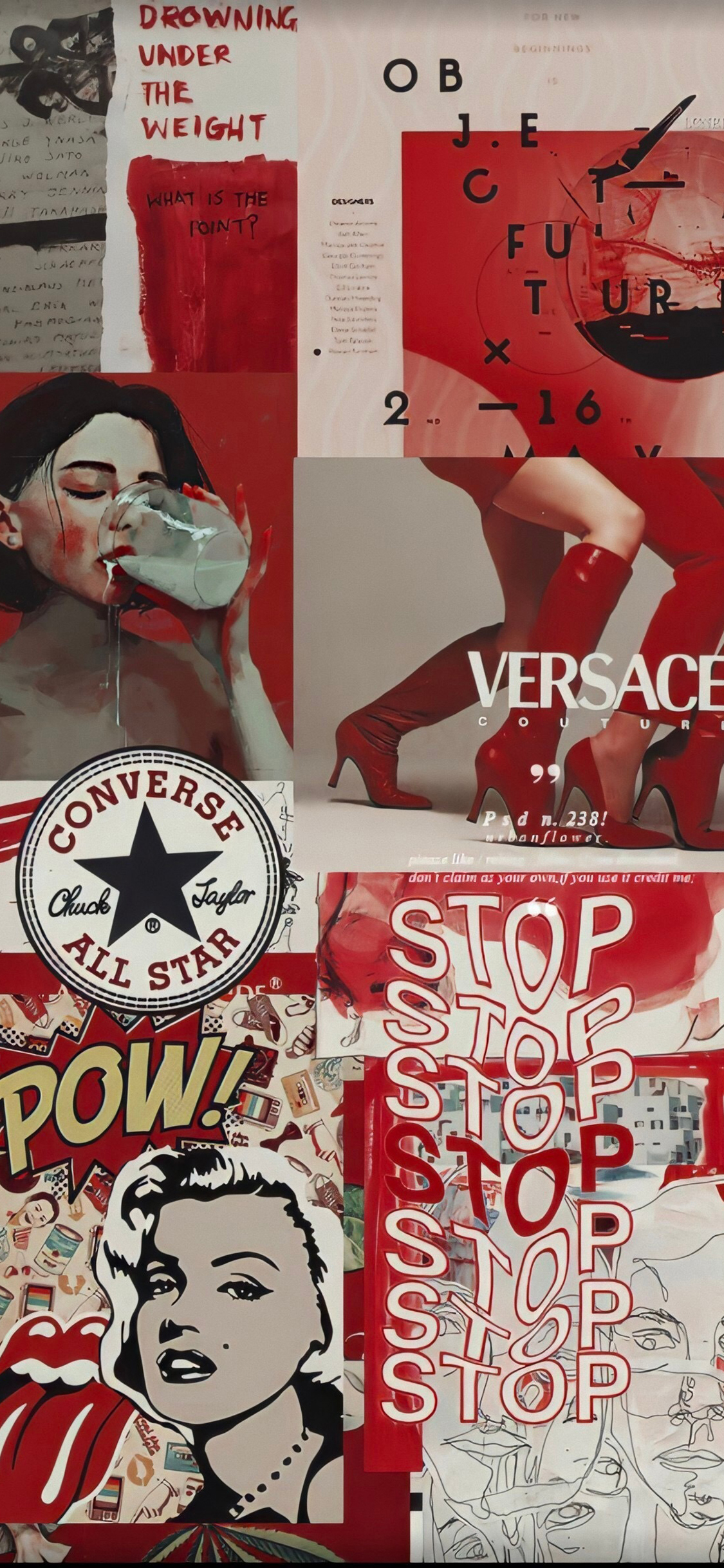 [2436×1125]拼接 拼图 复古 红色 苹果手机动漫壁纸图片