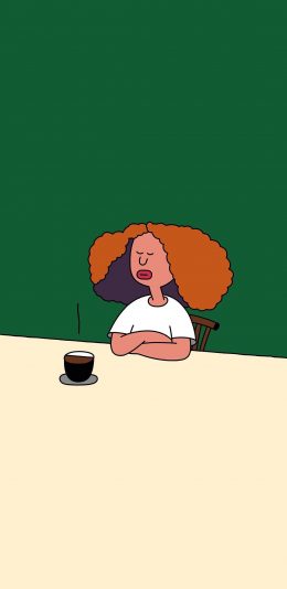 [2436x1125]拼接背景 卡通插画 爆炸头 女孩 苹果手机动漫壁纸图片