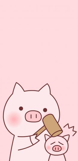 [2436x1125]捶你 猪 粉色 卡通 可爱 苹果手机动漫壁纸图片