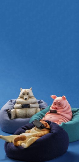 [2436x1125]插图 3D 北极熊 猪 猫咪 苹果手机动漫壁纸图片