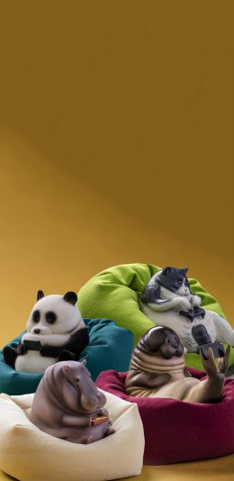 [2436x1125]插图 3D 河马 海豹 猫咪 熊猫 苹果手机动漫壁纸图片