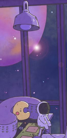 [2436x1125]插图 与韩元 星球 紫色 插画师：cuna 苹果手机动漫壁纸图片