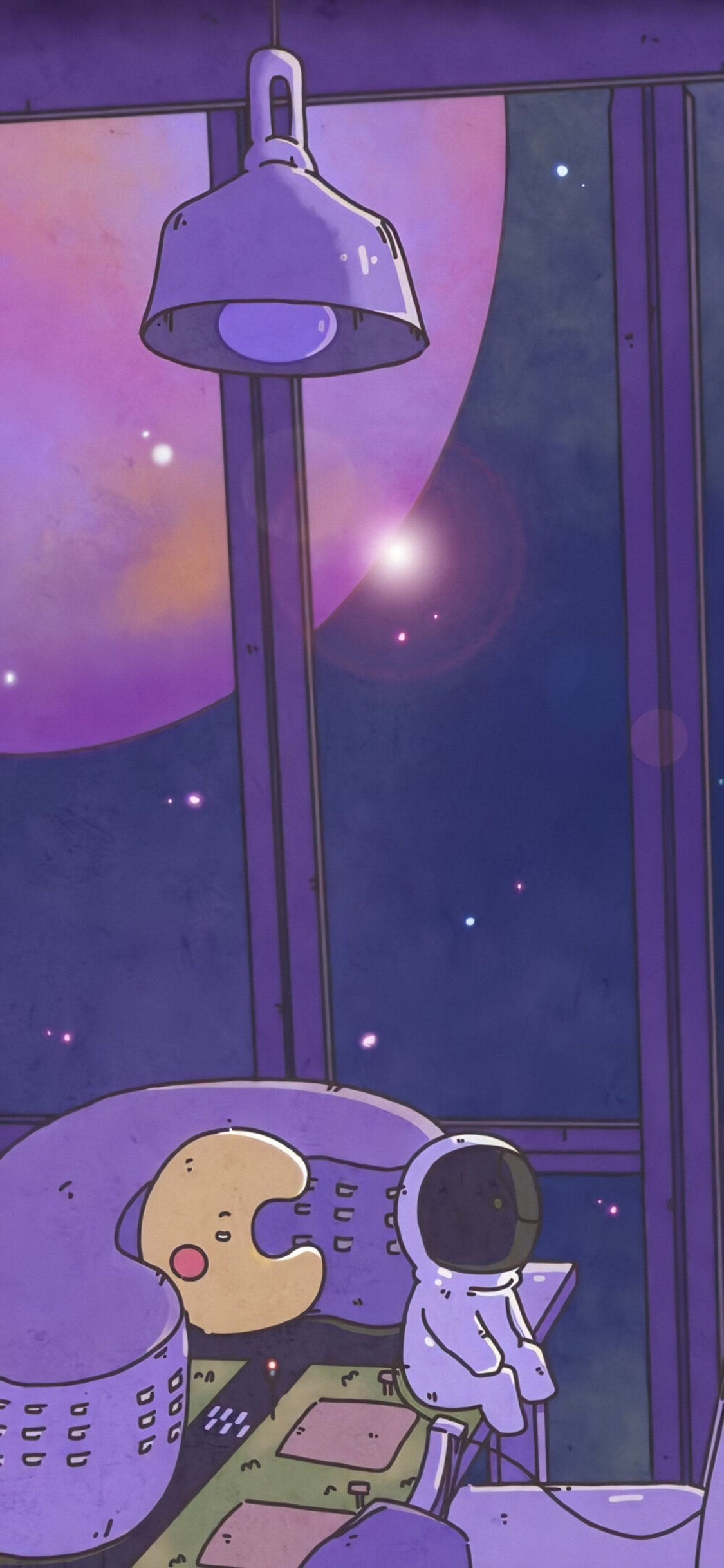 [2436×1125]插图 与韩元 星球 紫色 插画师：cuna 苹果手机动漫壁纸图片