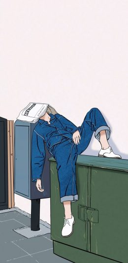 [2436x1125]插图 人物 睡觉 报纸 苹果手机动漫壁纸图片