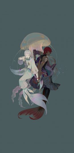 [2436x1125]插图 人鱼 水母 动漫 苹果手机动漫壁纸图片