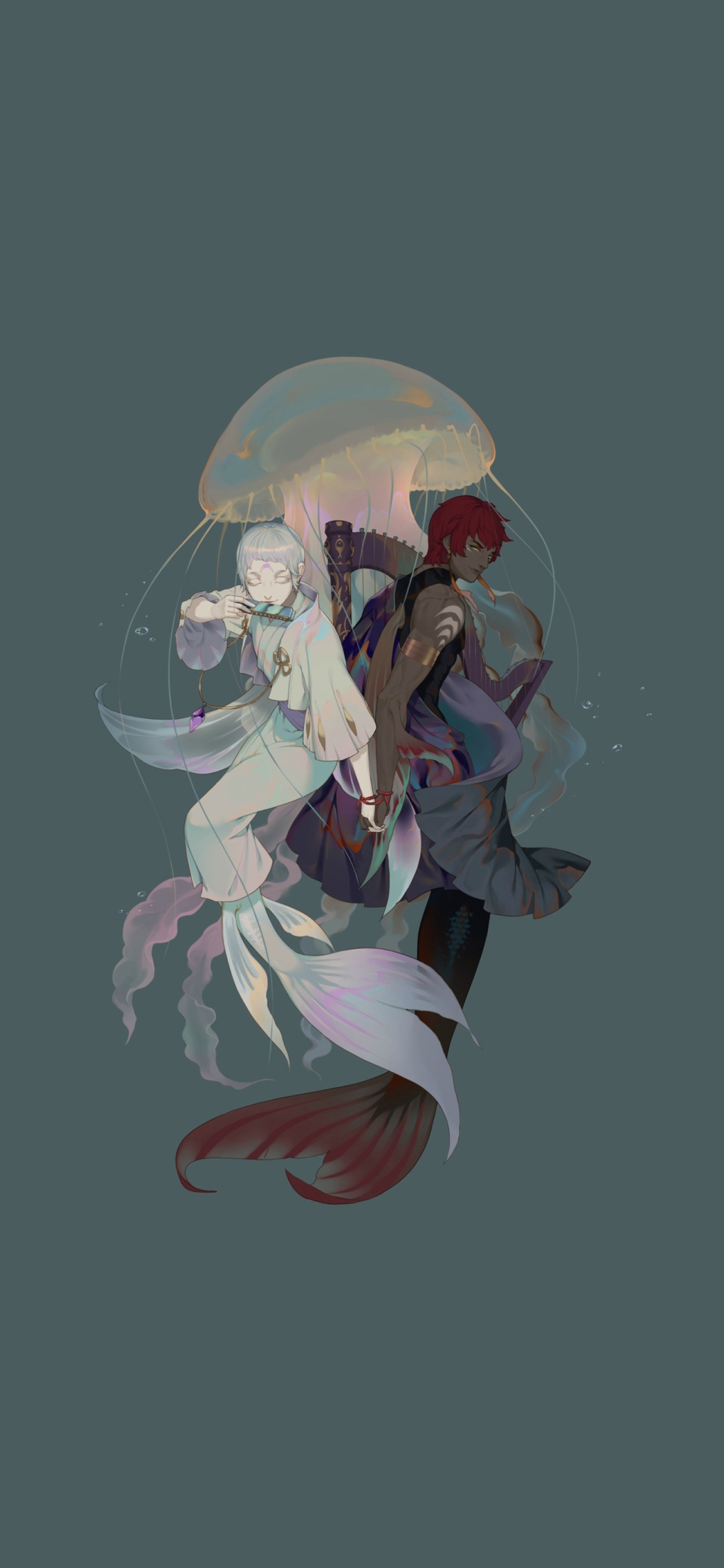 [2436×1125]插图 人鱼 水母 动漫 苹果手机动漫壁纸图片