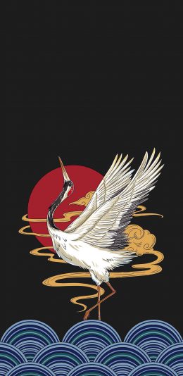 [2436x1125]插图 仙鹤 和风 日式 苹果手机动漫壁纸图片