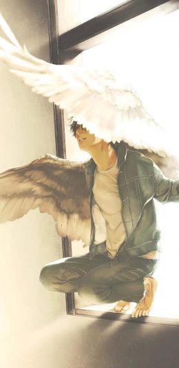 [2436x1125]插图 动漫 少年 翅膀 P站画师Re° 苹果手机动漫壁纸图片