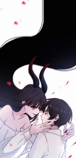 [2436x1125]插图 动漫 情侣 羊角 苹果手机动漫壁纸图片