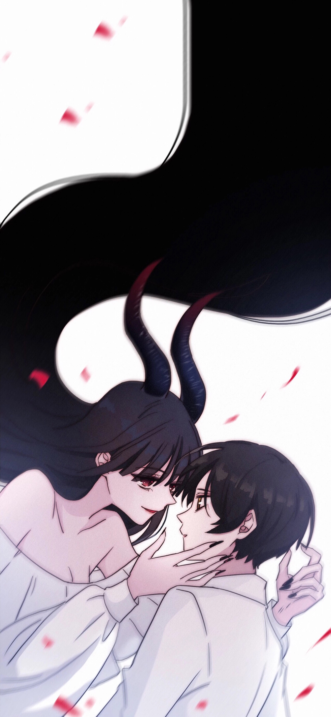 [2436×1125]插图 动漫 情侣 羊角 苹果手机动漫壁纸图片