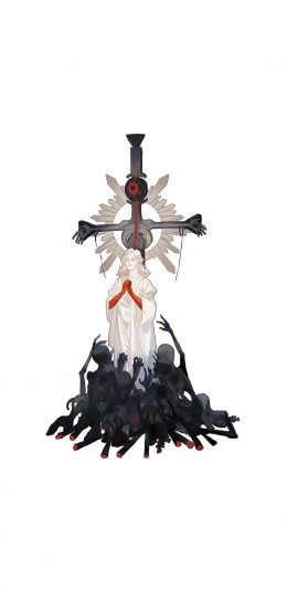 [2436x1125]插图 十字架 救赎 黑白 苹果手机动漫壁纸图片