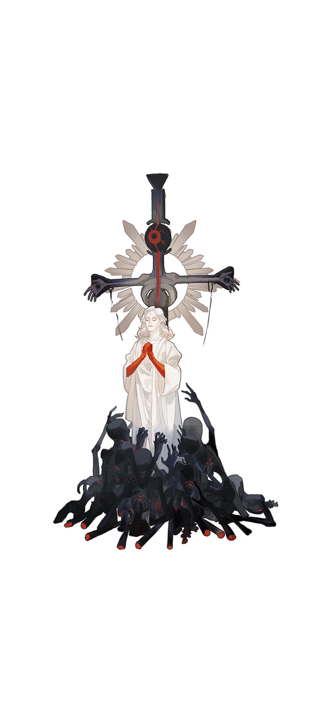 [2436×1125]插图 十字架 救赎 黑白 苹果手机动漫壁纸图片