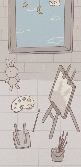 [2436x1125]插图 卡通 兔子 画板 灰色 苹果手机动漫壁纸图片