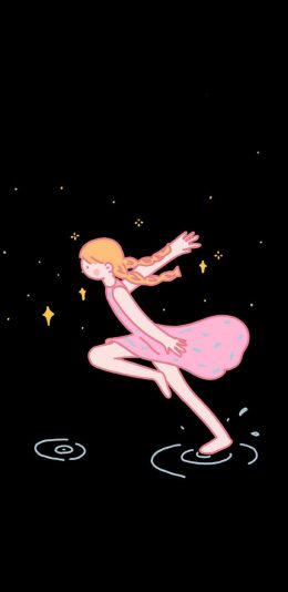 [2436x1125]插图 卡通 女孩 奔跑 星星 苹果手机动漫壁纸图片