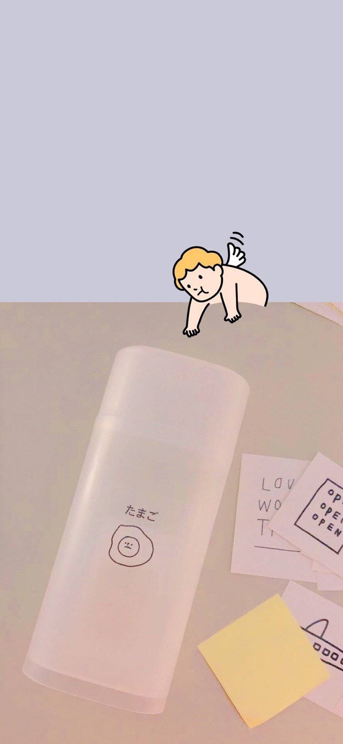 [2436×1125]插图 卡通 小天使 翅膀 苹果手机动漫壁纸图片