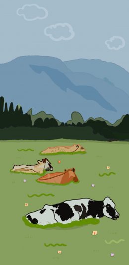 [2436x1125]插图 卡通 牛群 风景 苹果手机动漫壁纸图片