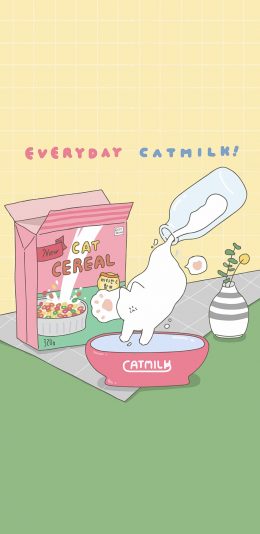 [2436x1125]插图 卡通 猫咪 可爱 苹果手机动漫壁纸图片