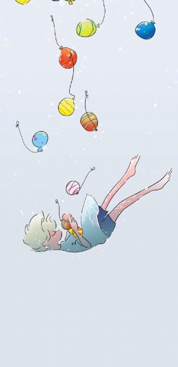 [2436x1125]插图 卡通 男孩 气球 苹果手机动漫壁纸图片