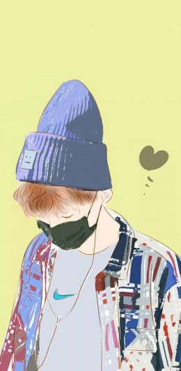 [2436x1125]插图 卡通 男孩 潮流 口罩 Nike 苹果手机动漫壁纸图片