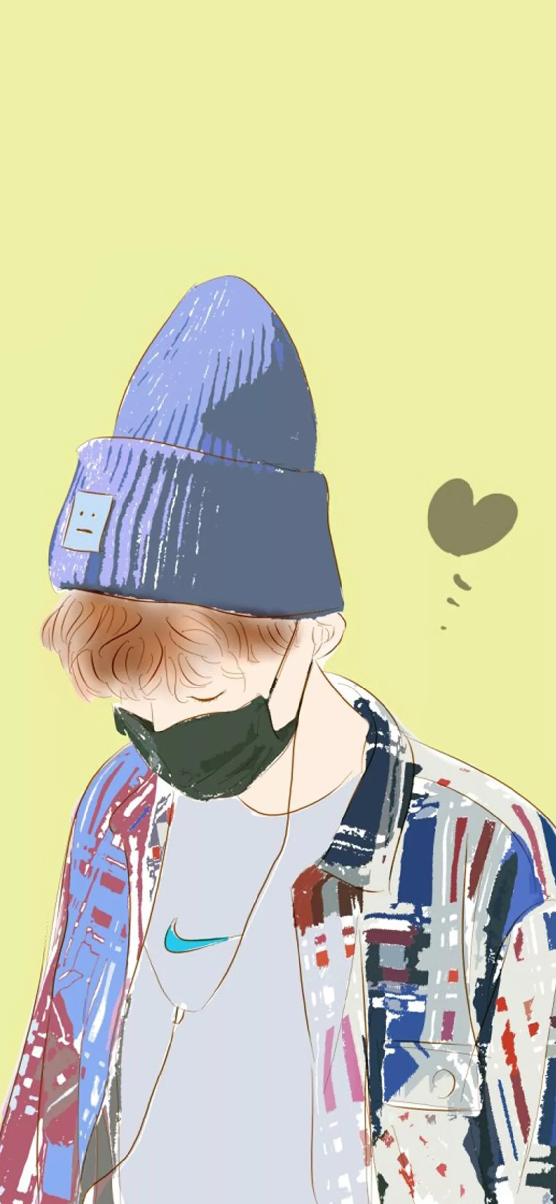 [2436×1125]插图 卡通 男孩 潮流 口罩 Nike 苹果手机动漫壁纸图片