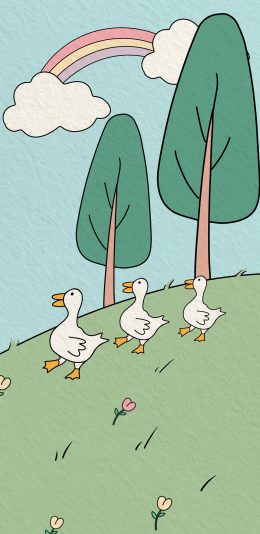 [2436x1125]插图 卡通 鸭子 彩虹 苹果手机动漫壁纸图片