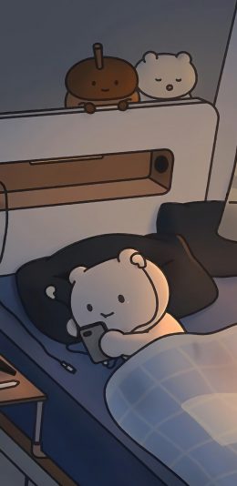 [2436x1125]插图 卡通小熊 玩手机 苹果手机动漫壁纸图片