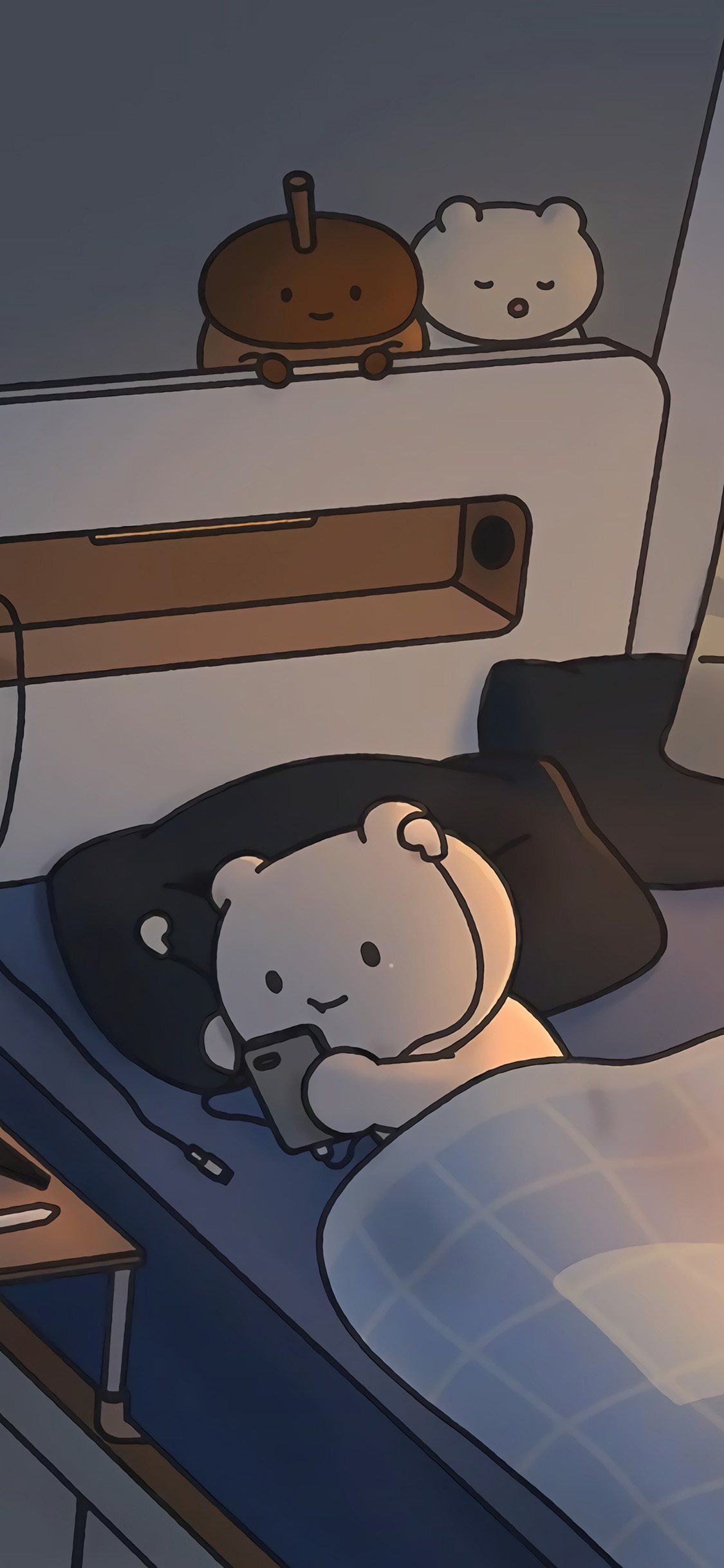 [2436×1125]插图 卡通小熊 玩手机 苹果手机动漫壁纸图片