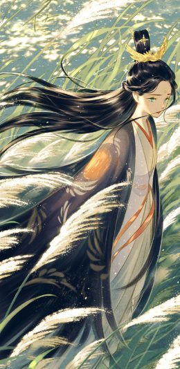 [2436x1125]插图 古风 美人 芦苇丛 梦幻 苹果手机动漫壁纸图片