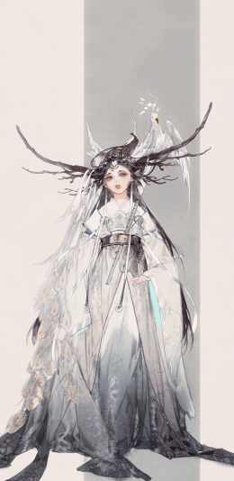 [2436x1125]插图 古风 美女 唯美 作者：伊吹鸡腿子 苹果手机动漫壁纸图片