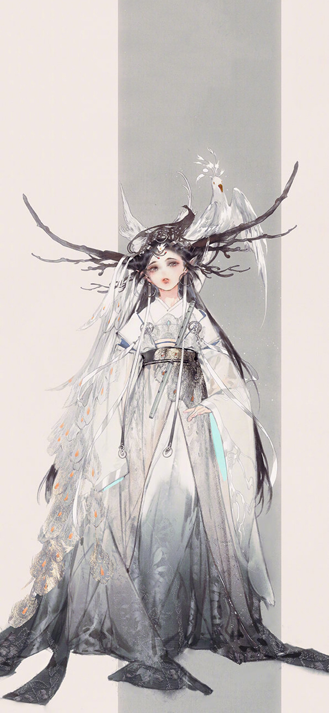 [2436×1125]插图 古风 美女 唯美 作者：伊吹鸡腿子 苹果手机动漫壁纸图片