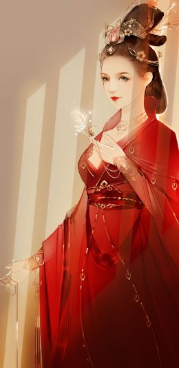 [2436x1125]插图 古风美女 红裙 （作者：糯米水榭） 苹果手机动漫壁纸图片