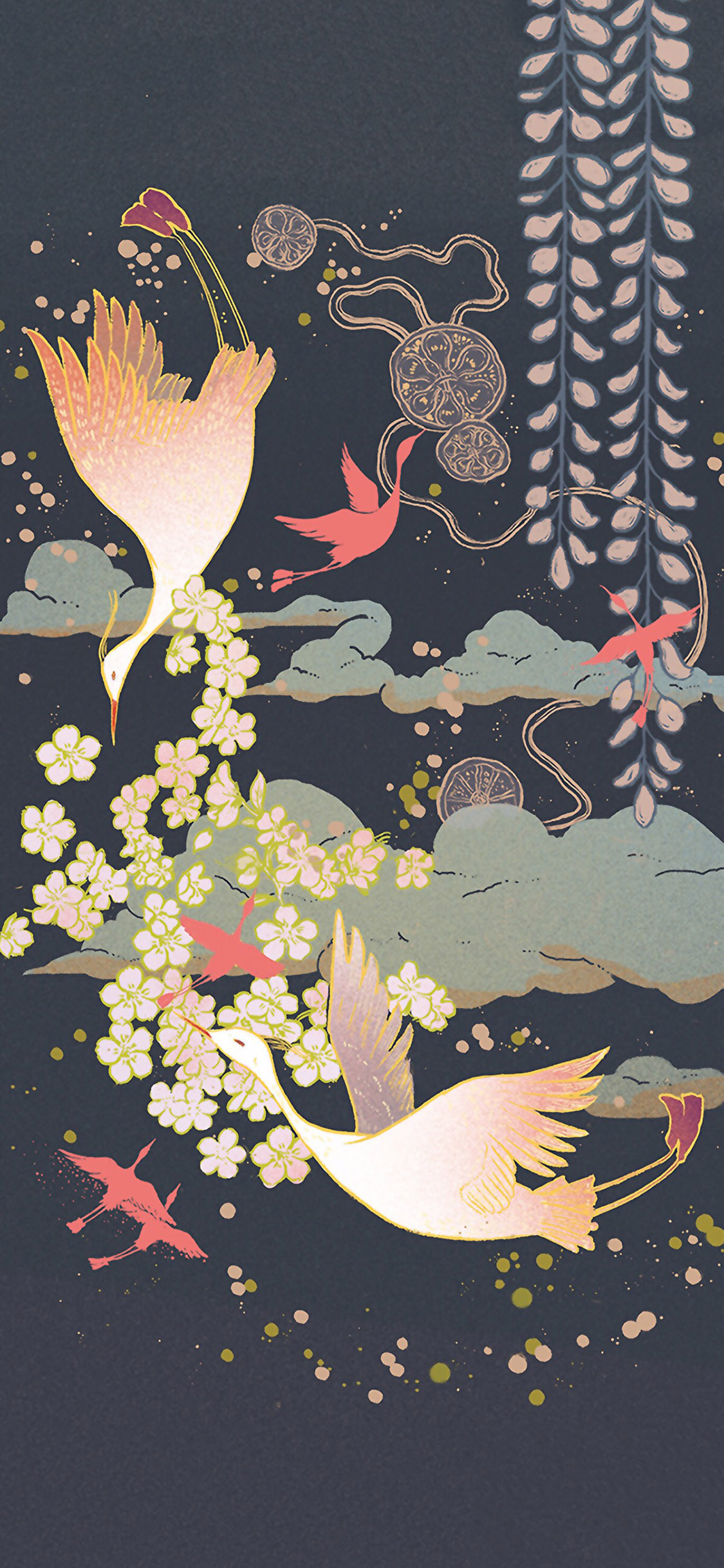 [2436×1125]插图 和风 仙鹤 仙鹤 苹果手机动漫壁纸图片