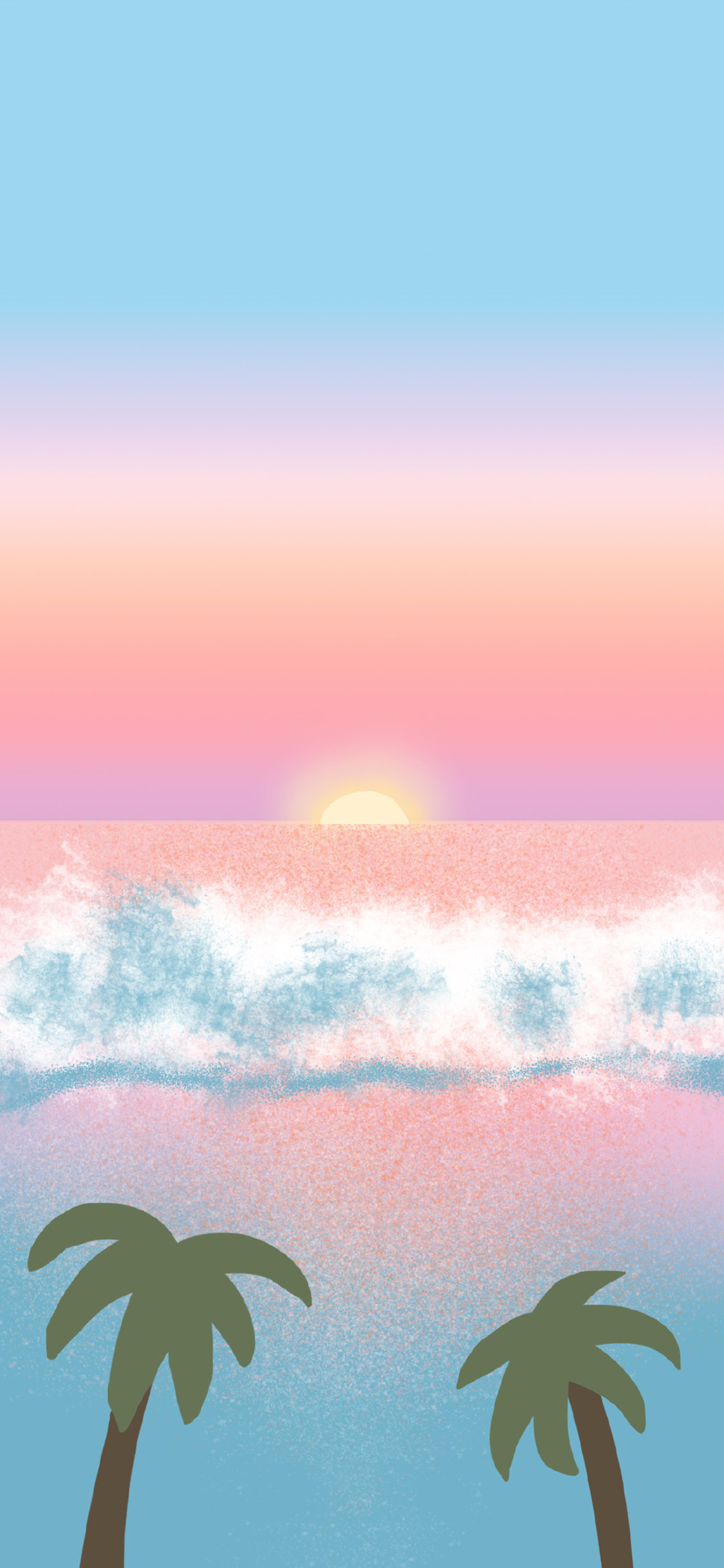 [2436×1125]插图 唯美 大海 落日 椰树 苹果手机动漫壁纸图片