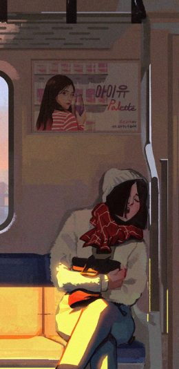 [2436x1125]插图 地铁 女孩 文艺 苹果手机动漫壁纸图片