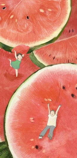 [2436x1125]插图 夏日 西瓜 人物 苹果手机动漫壁纸图片