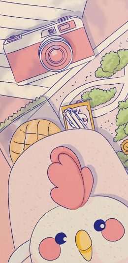 [2436x1125]插图 夏日零食 系列 小鸡 苹果手机动漫壁纸图片