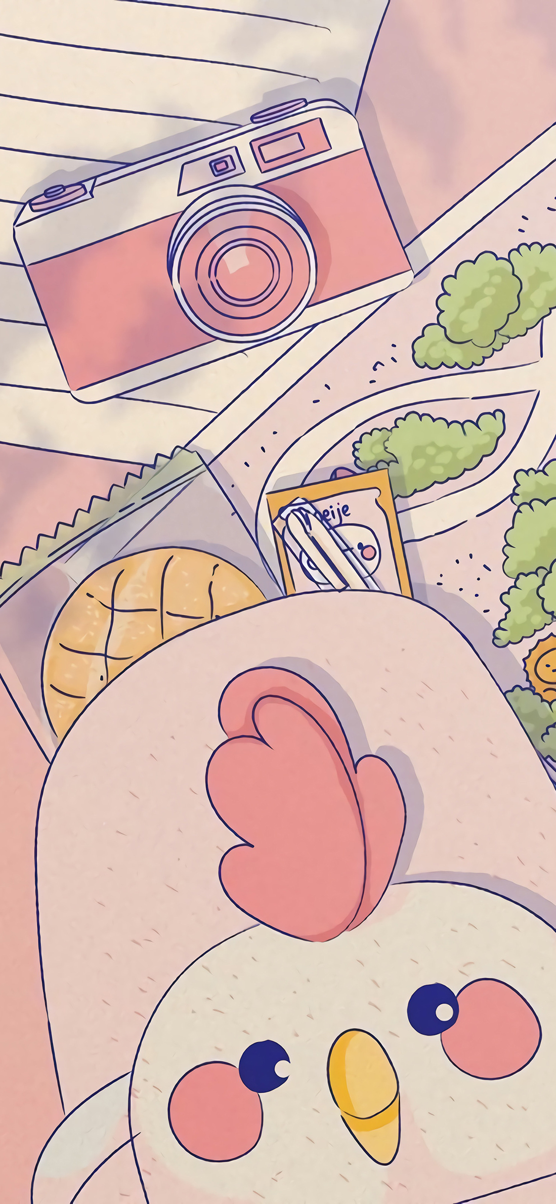 [2436×1125]插图 夏日零食 系列 小鸡 苹果手机动漫壁纸图片