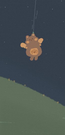 [2436x1125]插图 夜晚 小熊 草地（取自微博：草莓味二喵） 苹果手机动漫壁纸图片
